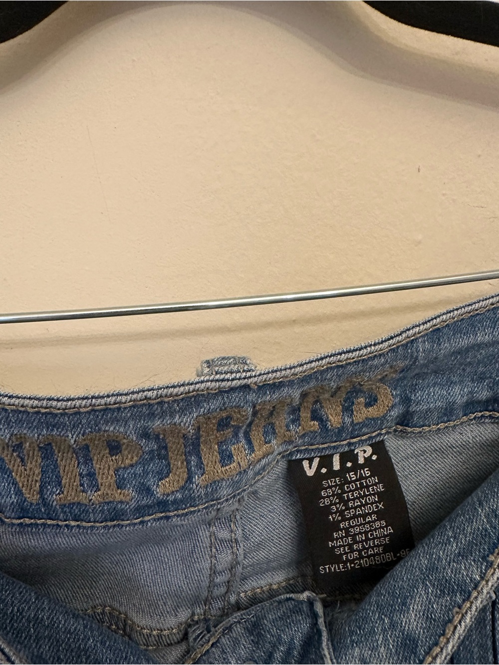 VIP Jeans Women’s Light Wash High Rise Flare Jeans Stretch Size 15/16 Y2K Boho - Picture 2 of 3
